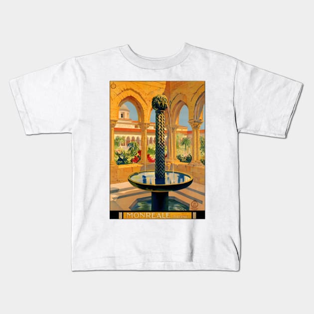 Vintage Travel Poster Monreale Palermo 1925 Kids T-Shirt by vintagetreasure